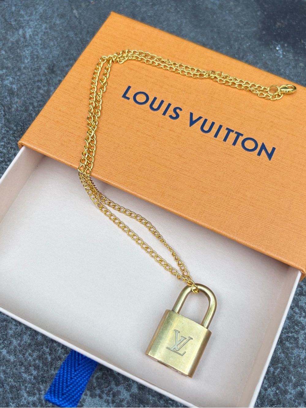 Louis Vuitton Gold-Tone Padlock Pendant Necklace #303